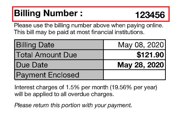 Billing number on a London Hydro bill