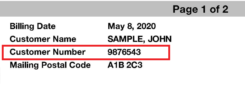 Unique customer number on a London Hydro bill