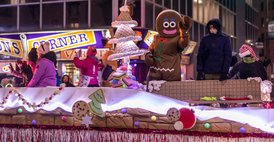 London Hydro's 2022 Santa Claus Parade Float with a gingerbread man