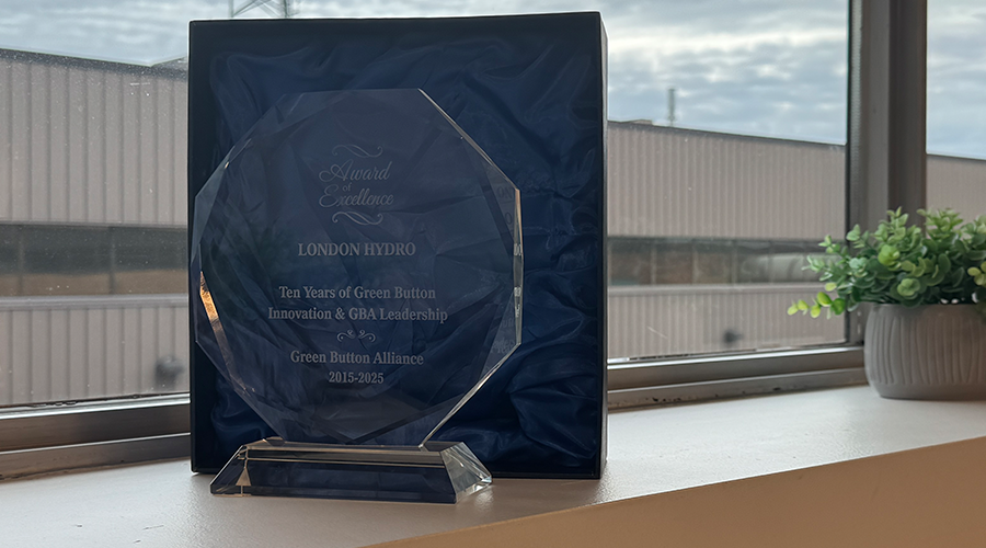 green button award on a window ledge