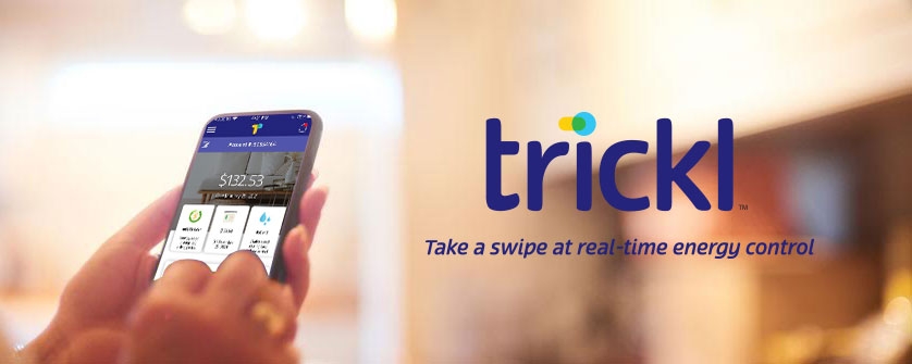 Hand holding a smart phone and using the Trickl app