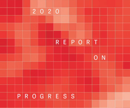 ROP cover image with red blocks and text: 2020 report on progress
