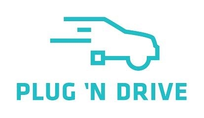Plug N Drive logo a silhouette of a car driving fast