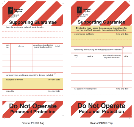 Safety tags - with red and white boarders along top and bottom. 