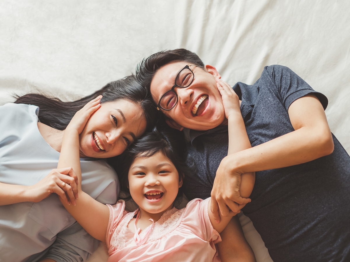 Family laughing together