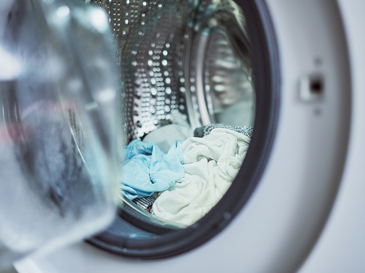 Washing machine with clothes in it