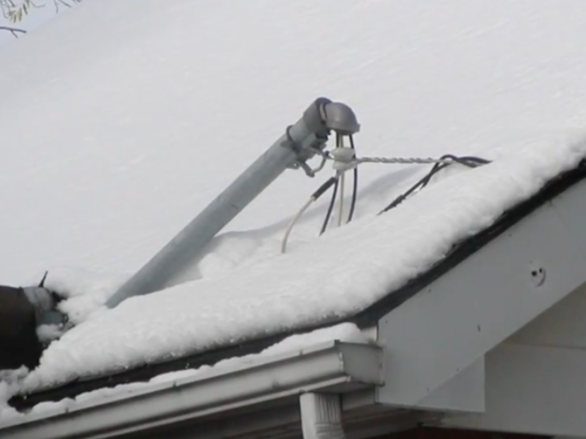 An electrical stack damaged by ice and snow